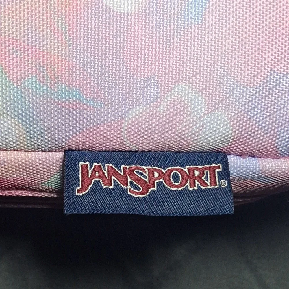 JanSport Lunch Break Bag Pink Floral Watercolor Chenille K Patch
